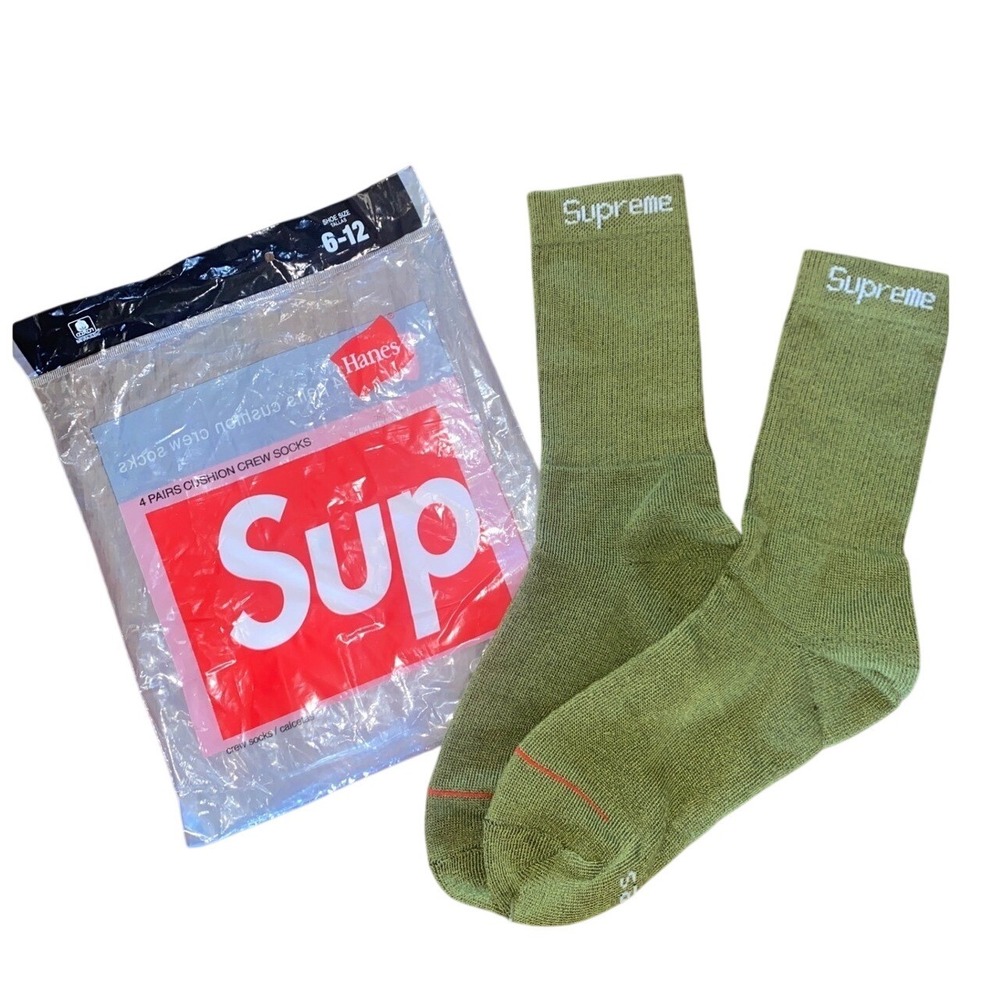 Supreme x Hanes Green Crew‎ Socks Size 6-12 Olive One Single Pair AUTHENTIC New